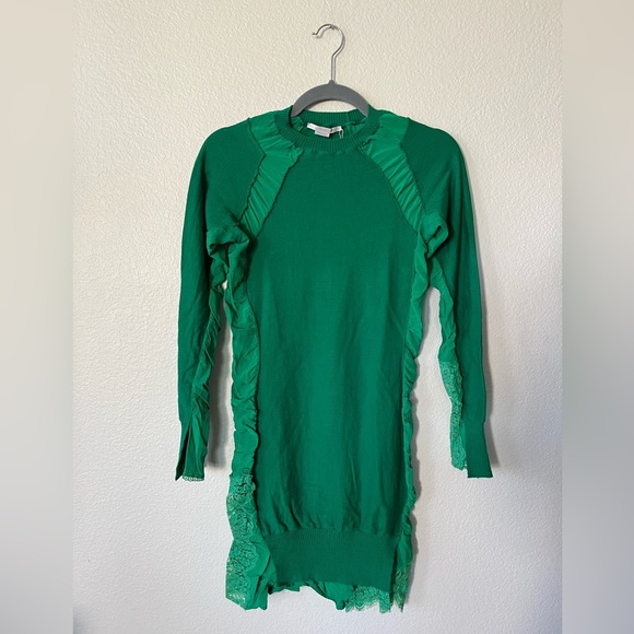 Stella McCartney Silk Mix Knit Sweater Lace Dress Kelly Green Women's Size 34/XS - Picture 4 of 16